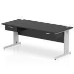 Impulse 1800 x 800mm Straight Office Desk Black Top Silver Cable Managed Leg Workstation 2 x 1 Drawer Fixed Pedestal I004799