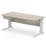 Impulse 1800 x 800mm Straight Office Desk Grey Oak Top Silver Cable Managed Leg Workstation 2 x 1 Drawer Fixed Pedestal I004800
