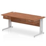 Impulse 1800 x 800mm Straight Office Desk Walnut Top Silver Cable Managed Leg Workstation 2 x 1 Drawer Fixed Pedestal I004804