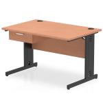 Impulse 1200 x 800mm Straight Office Desk Beech Top Black Cable Managed Leg Workstation 1 x 1 Drawer Fixed Pedestal I004805