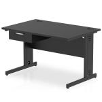 Impulse 1200 x 800mm Straight Office Desk Black Top Black Cable Managed Leg Workstation 1 x 1 Drawer Fixed Pedestal I004806