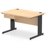 Impulse 1200 x 800mm Straight Office Desk Maple Top Black Cable Managed Leg Workstation 1 x 1 Drawer Fixed Pedestal I004808