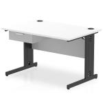Impulse 1200 x 800mm Straight Office Desk White Top Black Cable Managed Leg Workstation 1 x 1 Drawer Fixed Pedestal I004810