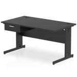 Impulse 1400 x 800mm Straight Office Desk Black Top Black Cable Managed Leg Workstation 1 x 1 Drawer Fixed Pedestal I004813