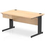 Impulse 1400 x 800mm Straight Office Desk Maple Top Black Cable Managed Leg Workstation 1 x 1 Drawer Fixed Pedestal I004815