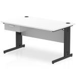 Impulse 1400 x 800mm Straight Office Desk White Top Black Cable Managed Leg Workstation 1 x 1 Drawer Fixed Pedestal I004817