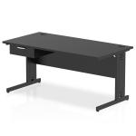 Impulse 1600 x 800mm Straight Office Desk Black Top Black Cable Managed Leg Workstation 1 x 1 Drawer Fixed Pedestal I004820