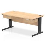 Impulse 1600 x 800mm Straight Office Desk Maple Top Black Cable Managed Leg Workstation 2 x 1 Drawer Fixed Pedestal I004829