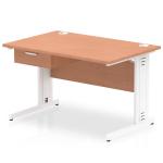 Impulse 1200 x 800mm Straight Office Desk Beech Top White Cable Managed Leg Workstation 1 x 1 Drawer Fixed Pedestal I004847