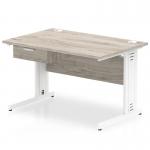 Impulse 1200 x 800mm Straight Office Desk Grey Oak Top White Cable Managed Leg Workstation 1 x 1 Drawer Fixed Pedestal I004849