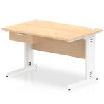 Impulse 1200 x 800mm Straight Office Desk Maple Top White Cable Managed Leg Workstation 1 x 1 Drawer Fixed Pedestal I004850