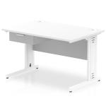 Impulse 1200 x 800mm Straight Office Desk White Top White Cable Managed Leg Workstation 1 x 1 Drawer Fixed Pedestal I004852