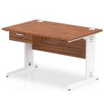 Impulse 1200 x 800mm Straight Office Desk Walnut Top White Cable Managed Leg Workstation 1 x 1 Drawer Fixed Pedestal I004853
