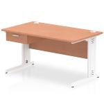 Impulse 1400 x 800mm Straight Office Desk Beech Top White Cable Managed Leg Workstation 1 x 1 Drawer Fixed Pedestal I004854