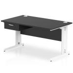 Impulse 1400 x 800mm Straight Office Desk Black Top White Cable Managed Leg Workstation 1 x 1 Drawer Fixed Pedestal I004855
