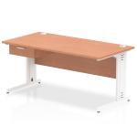Impulse 1600 x 800mm Straight Office Desk Beech Top White Cable Managed Leg Workstation 1 x 1 Drawer Fixed Pedestal I004861