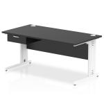 Impulse 1600 x 800mm Straight Office Desk Black Top White Cable Managed Leg Workstation 1 x 1 Drawer Fixed Pedestal I004862