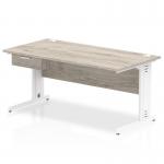 Impulse 1600 x 800mm Straight Office Desk Grey Oak Top White Cable Managed Leg Workstation 1 x 1 Drawer Fixed Pedestal I004863