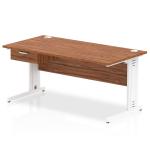 Impulse 1600 x 800mm Straight Office Desk Walnut Top White Cable Managed Leg Workstation 1 x 1 Drawer Fixed Pedestal I004867