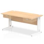 Impulse 1600 x 800mm Straight Office Desk Maple Top White Cable Managed Leg Workstation 2 x 1 Drawer Fixed Pedestal I004871