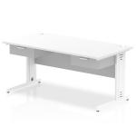 Impulse 1600 x 800mm Straight Office Desk White Top White Cable Managed Leg Workstation 2 x 1 Drawer Fixed Pedestal I004873