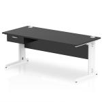 Impulse 1800 x 800mm Straight Office Desk Black Top White Cable Managed Leg Workstation 1 x 1 Drawer Fixed Pedestal I004876