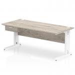 Impulse 1800 x 800mm Straight Office Desk Grey Oak Top White Cable Managed Leg Workstation 1 x 1 Drawer Fixed Pedestal I004877