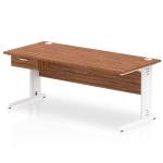 Impulse 1800 x 800mm Straight Office Desk Walnut Top White Cable Managed Leg Workstation 1 x 1 Drawer Fixed Pedestal I004881