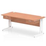 Impulse 1800 x 800mm Straight Office Desk Beech Top White Cable Managed Leg Workstation 2 x 1 Drawer Fixed Pedestal I004882