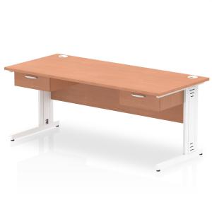 Impulse 1800 x 800mm Straight Office Desk Beech Top White Cable