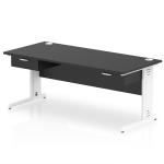 Impulse 1800 x 800mm Straight Office Desk Black Top White Cable Managed Leg Workstation 2 x 1 Drawer Fixed Pedestal I004883