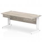 Impulse 1800 x 800mm Straight Office Desk Grey Oak Top White Cable Managed Leg Workstation 2 x 1 Drawer Fixed Pedestal I004884