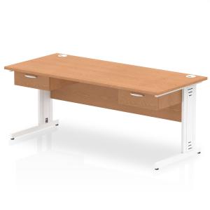 Impulse 1800 x 800mm Straight Office Desk Oak Top White Cable Managed