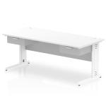 Impulse 1800 x 800mm Straight Office Desk White Top White Cable Managed Leg Workstation 2 x 1 Drawer Fixed Pedestal I004887