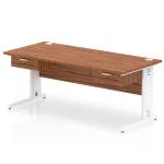 Impulse 1800 x 800mm Straight Office Desk Walnut Top White Cable Managed Leg Workstation 2 x 1 Drawer Fixed Pedestal I004888