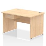 Impulse 1200 x 800mm Straight Office Desk Maple Top Panel End Leg Workstation 1 x 1 Drawer Fixed Pedestal I004892