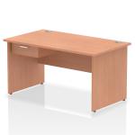 Impulse 1400 x 800mm Straight Office Desk Beech Top Panel End Leg Workstation 1 x 1 Drawer Fixed Pedestal I004896