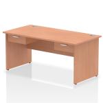 Impulse 1600 x 800mm Straight Office Desk Beech Top Panel End Leg Workstation 2 x 1 Drawer Fixed Pedestal I004910