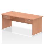 Impulse 1800 x 800mm Straight Office Desk Beech Top Panel End Leg Workstation 2 x 1 Drawer Fixed Pedestal I004924