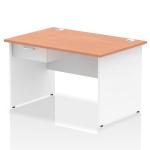 Impulse 1200 x 800mm Straight Office Desk Beech Top White Panel End Leg Workstation 1 x 1 Drawer Fixed Pedestal I004931