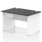 Impulse 1200 x 800mm Straight Office Desk Black Top White Panel End Leg Workstation 1 x 1 Drawer Fixed Pedestal I004932