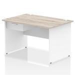 Impulse 1200 x 800mm Straight Office Desk Grey Oak Top White Panel End Leg Workstation 1 x 1 Drawer Fixed Pedestal I004933