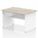 Impulse 1200 x 800mm Straight Office Desk Grey Oak Top White Panel End Leg Workstation 1 x 1 Drawer Fixed Pedestal I004933