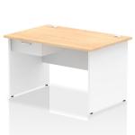 Impulse 1200 x 800mm Straight Office Desk Maple Top White Panel End Leg Workstation 1 x 1 Drawer Fixed Pedestal I004934
