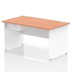 Impulse 1400 x 800mm Straight Office Desk Beech Top White Panel End Leg Workstation 1 x 1 Drawer Fixed Pedestal I004937