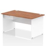 Impulse 1400 x 800mm Straight Office Desk Walnut Top White Panel End Leg Workstation 1 x 1 Drawer Fixed Pedestal I004942