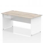 Impulse 1600 x 800mm Straight Office Desk Grey Oak Top White Panel End Leg Workstation 1 x 1 Drawer Fixed Pedestal I004945