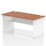 Impulse 1600 x 800mm Straight Office Desk Walnut Top White Panel End Leg Workstation 1 x 1 Drawer Fixed Pedestal I004948