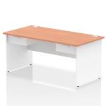 Impulse 1600 x 800mm Straight Office Desk Beech Top White Panel End Leg Workstation 2 x 1 Drawer Fixed Pedestal I004949