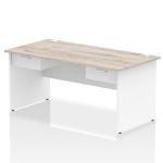 Impulse 1600 x 800mm Straight Office Desk Grey Oak Top White Panel End Leg Workstation 2 x 1 Drawer Fixed Pedestal I004951